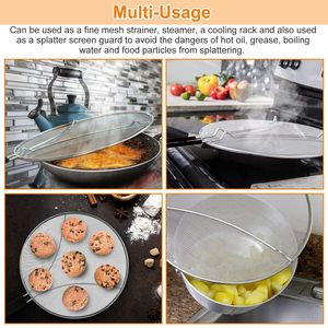 13in Stainless Steel Fine Mesh Splatter Shield Grease & Hot Oil Stopper <b>Colander</b> & <b>Strainer</b> - Product Image 4