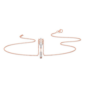 Minimal Linear Drop Diamond Necklace with Sleek Rose Gold Center Link and Double Hanging Sparkle Accent - Product Image 3