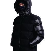 Jaket Puffer Pria Berbahan Bulu Angsa Mengkilap dengan Hoodie, Jaket Bubble Logo Kustom dengan Harga Grosir