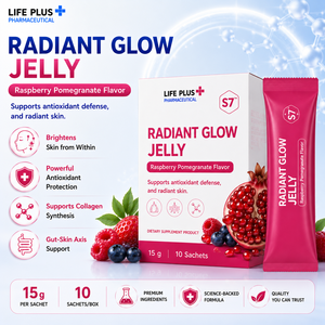Complément Alimentaire Beauté Vitamines Éclat Radieux en Gelée Saveur Framboise Grenade 15g par Sachet Boîte de 10 Sachets - Product Image 1