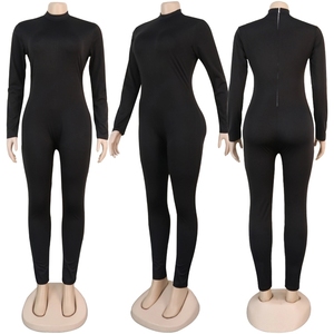 Combinaison pour femme jaune à col roulé, manches longues, taille haute, coupe ajustée, longueur intégrale, en spandex et polyester respirant, toutes saisons - Product Image 3