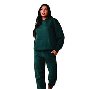 Ensemble de survêtement à capuche vert foncé pour femmes, pantalon long avec poches latérales, tenue décontractée d'automne, taille plus, coupe ample - Product Image 3