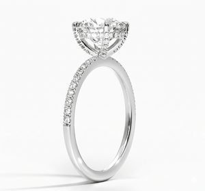 Bague de fiançailles classique et romantique avec diamant rond brillant et bande pavée pour femme, diamants de laboratoire - Product Image 5