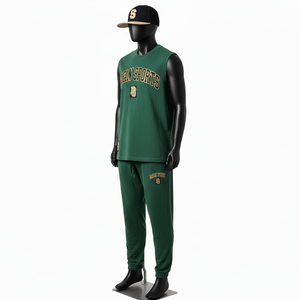 Ensemble t-shirt sans manches et pantalon de jogging en coton et polyester de qualité supérieure, logo brodé, tissu doux et épais, 2 pièces, pour homme - Product Image 2