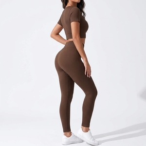 High Quality Women Pilates Set Comfortable Two Piece Sportswear Workout Top Stretch <b>Leggings</b> Active Stretch High Waist - Product Image 3