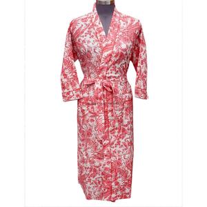 Women's 100% Cotton <b>Kimono</b> Robe Full Length Long Sleeves V-Neck Digital Printed Soft Breathable Elegant All Season <b>Belt</b> Closure - Product Image 1