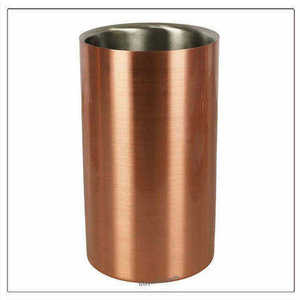 Cubo de hielo redondo de cobre de doble pared, diseño industrial metálico, enfriador de bebidas. - Product Image 1