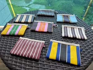 Nylon Recycled Eco-Friendly <b>Reusable</b> Zipper Handled High Quality Cosmetic Toiletry Pouches Custom Striped Multicolor Extra Large - Product Image 1
