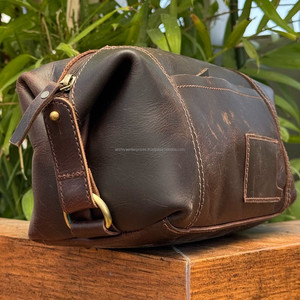 Neceser de cuero de grano completo Premium Kit de Dopp de estilo vintage con bolsillo deslizante externo Costura duradera y diseño listo para viajar - Product Image 4