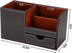 Mini boîte de rangement moderne à tiroir en PU Porte-stylo de bureau Séparation de la plaque de séparation amovible Cadeau multifonctionnel Porte-stylo en cuir - Product Image 5