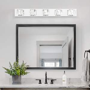 5-<b>Light</b> Modern Crystal LED <b>Wall</b> Sconce 35\" Elegant <b>Chrome</b> Bathroom Vanity <b>Light</b> with Clear Crystal Shades for Bedroom Hallway - Product Image 1