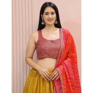 Majestuoso Lehenga Choli Amarillo Bordado Tradicional para Mujer - Product Image 5