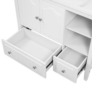 Solo lavabo da bagno da 36 pollici, struttura in legno massello e pannelli in MDF, bianco - Product Image 4