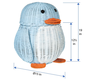 Handwoven Penguin Shaped <b>Wicker</b> <b>Storage</b> <b>Basket</b> with Lid Decorative Kids Toy Organizer, Nursery <b>Storage</b> Bin, Natural Rattan Home - Product Image 3
