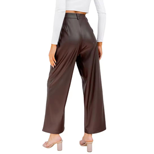 Pantalon large orange taille haute coupe ample couleur unie avec bande latérale décontracté longueur totale tissé - Product Image 4