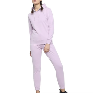 Conjunto Deportivo para Mujer, Color Morado Claro, con Capucha, Manga Larga, Diseño Sólido, Corte Holgado Informal, Sudadera y Pantalones con Bolsillos Laterales - Product Image 3