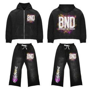 ชุดวอร์มแบรนด์ YOUR BRAND เสื้อฮู้ดมีซิป กางเกงขายาว ลายพิมพ์เปลวไฟ สไตล์สตรีทแวร์ สำหรับผู้ใหญ่ ใส่ได้ทั้งชายและหญิง เหมาะสำหรับฤดูใบไม้ร่วง ผลิตจากโพลีเอสเตอร์ ทรงปกติ - Product Image 2