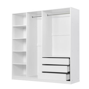 Armadio Bianco in Legno Senza Porte con Ripiani e 3 Cassetti per Camera da Letto - Product Image 5