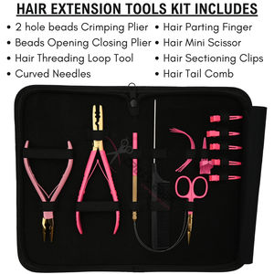 Juego de Herramientas para Extensiones de Cabello Todo en Uno con Mini Tijeras, Peine de Cola de Rata, Alicates de Crimpado de 2 Orificios y Herramienta para Abrir y Cerrar Cuentas - Product Image 2