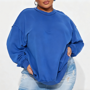 Womens Oversized Crew Neck Sweatshirt Casual Long Sleeve Pullover Loose Fit Solid Color Soft Fleece Sweatshirt Autumn Winter - Product Image 3