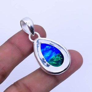 Pendentif en argent 925 avec opale australienne triple, forme poire, fait main, bijoux bohèmes, collier en opale naturelle pour femme - Product Image 4