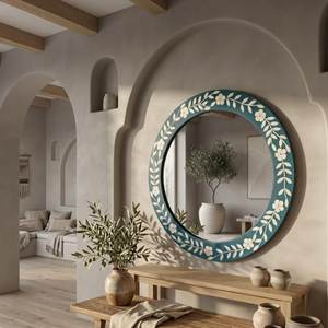 Floral Bone Inlay Eco-Friendly <b>Lightweight</b> Decorative <b>Mirror</b> Frame Handmade Indian Artisans Modern Home Interiors Wall Accent - Product Image 5