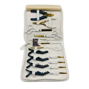 Pinzas de crimpado Nano Ring, kit de herramientas profesionales para extensiones de cabello, tijeras de peluquería de acero inoxidable en oro blanco, logotipo personalizado - Product Image 1