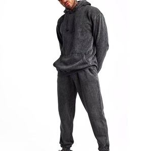 Wholesale OEM Service Rhinestone Sun Faded <b>Zip</b> Up Hoodie & Sweat <b>Trouser</b> Pant Acid Washed Baggy Track Suit Sweat suit Breathable - Product Image 3