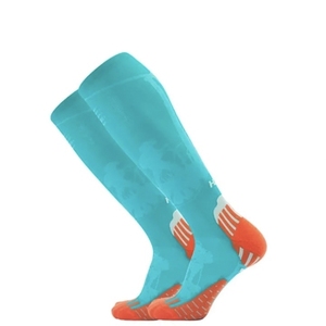 Turquoise Knee High Riding <b>Socks</b> With Orange Heel And <b>Toe</b> <b>For</b> Women Equestrian Use Solid Color Design Regular Fit - Product Image 1