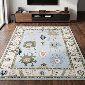 Alfombra de Lana Anudada a Mano de Lujo, Color Azul Claro con Diseño Floral, Pelo Plano, Grosor Medio, Alfombra Decorativa para Sala de Estar o Dormitorio - Product Image 4