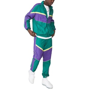 Conjunto Deportivo para Hombre, Color Verde y Morado, con Bloques de Color, Cierre Frontal con Cremallera, Estilo Hip Hop, Corte Regular, para Primavera - Product Image 4