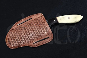 มีดล่าสัตว์เหล็กดามัสกัสแบบ OEM พร้อมด้ามจับทำจากกระดูกอูฐ, ใบมีดคงที่สำหรับตั้งแคมป์และกิจกรรมกลางแจ้ง EDC พร้อมปลอกหนัง - Product Image 4