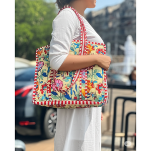 Grand sac fourre-tout à imprimé floral Boho-Multicolore durable - Product Image 3