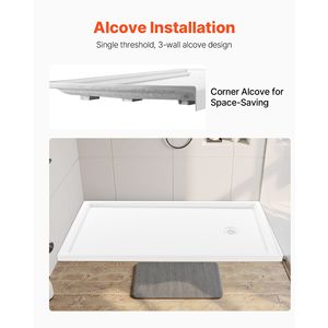 Piatto Doccia Rettangolare in Acrilico PVC Bianco 60"L X 30"W con Superficie Antiscivolo per Uso Interno - Product Image 6