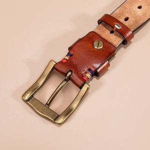 Casual Alloy Pin Buckle Hand Leather Belts Handmade Beaded men Genuine Cowhide Leather Belts - Product Image 6