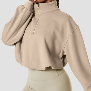 Pull sportif à col montant pour femme OEM/ODM, ample, à manches longues, décontracté, pour la course en extérieur, automne, tissé, zippé - Product Image 3