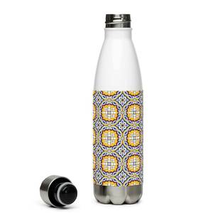 Botella de agua de acero inoxidable con diseño mediterráneo, de doble pared, portátil, para viaje, con tapa. - Product Image 4