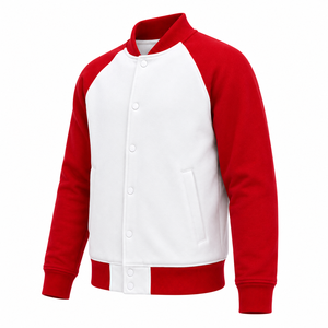 เสื้อแจ็คเก็ตวาร์ซิตี้สีแดงขาวสำหรับผู้ชาย ผ้าฟลีซ ทรงเบสบอล บอมเบอร์ลำลอง เสื้อคลุมฤดูหนาว ปิดแบบสวมหัว แต่งขอบยางยืด ตัดต่อสี - Product Image 5
