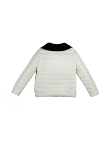 Doudoune blanche en duvet avec col noir, coupe classique, fermeture éclair, style décontracté unisexe pour l'hiver - Product Image 4