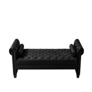 Black Rectangular Velvet <b>Sofa</b> Bench with Solid Wood Legs & Attached Cylindrical Pillows for <b>Living</b> <b>Room</b> - Product Image 6