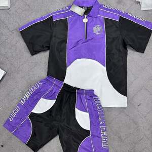 New Summer Nylon Windbreaker <b>Short</b> Set Zip up Windbreaker <b>Jacket</b> Tracksuit Polyester Streetwear TrackSuit Set - Product Image 3