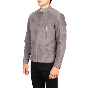 เสื้อแจ็คเก็ตหนังกลับสีเทาสำหรับผู้ชาย แบบมีซิป กระเป๋าแบบมีซิป ทรงเข้ารูป ไหล่แบบเย็บติดกัน สไตล์นักขี่มอเตอร์ไซค์ กันน้ำ - Product Image 2