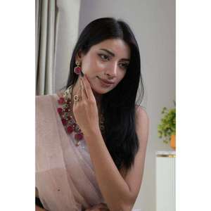 Juego de Joyería de Boda con Forma de Corona Hexagonal Chapada en Oro y Piedras Preciosas Rosas, Juego de Joyería Nupcial India con Pendientes - Product Image 3