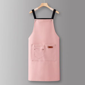 Pink Bib <b>Apron</b> With Pockets Machine Washable For Cooking Daily Use Simple Style Woven Textile Synthetic <b>Leather</b> Customizable - Product Image 1