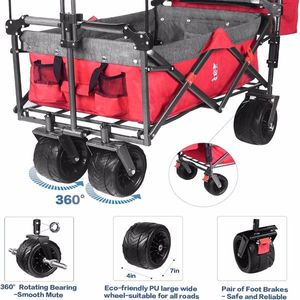 Carrello Pieghevole Robusto con Tettuccio Rimovibile, Ruote Grandi da 4 Pollici per Tutti i Terreni, Freno e Maniglia Regolabile per Uso in Spiaggia - Product Image 4