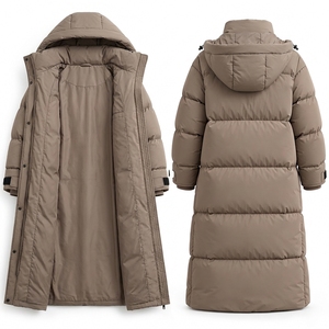 Manteau long matelassé marron unisexe avec capuche, style doudoune épaisse, chaud pour l'hiver, streetwear d'extérieur, personnalisable - Product Image 1
