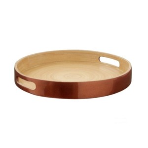 Round Bamboo Serving Tray Gold Lacquered Finish Multi-Function Easy Clean Household Use Tableware Storage Tray Made in Vietnam - Product Image 1