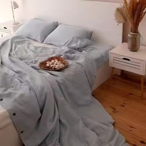 Juego de Funda Nórdica de Lino Lavado a la Piedra Azul Marino con Fundas de Almohada, Ropa de Cama de Color Sólido - Product Image 2