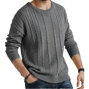 Suéter de punto trenzado extragrande para hombre con cremallera, jersey de algodón de manga regular, antiarrugas, cálido para invierno - Product Image 1