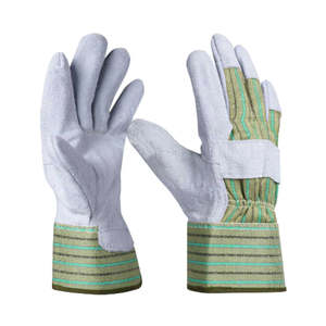 Guantes de Trabajo Industriales de Cuero Vacuno de Primera Calidad, Resistentes, con Protección de Goma y Diseño de Franjas - Product Image 1